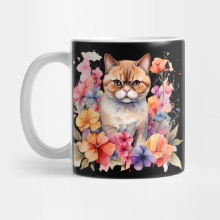 An exotic shorthair cat decorated with beautiful watercolor flowers Mug